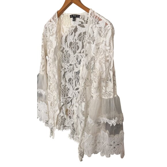 Say What? Lace Jacket Topper Cardigan Long Sleeve  White Medium Fairycore Coquet - Picture 3 of 10
